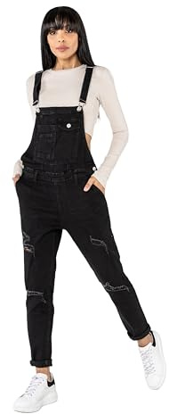 Nina Carter Salopette en jean boyfriend pour femme, combinaison, look usé, combinaison d'été, L