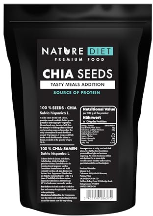 Nature Diet Semi di Chia, 1000 g, Ricchi di Fibre e Proteine Vegetali | Vegani, Ricco di Acidi Grassi, Senza Glutine, Senza Zuccheri Aggiunti, Non OGM