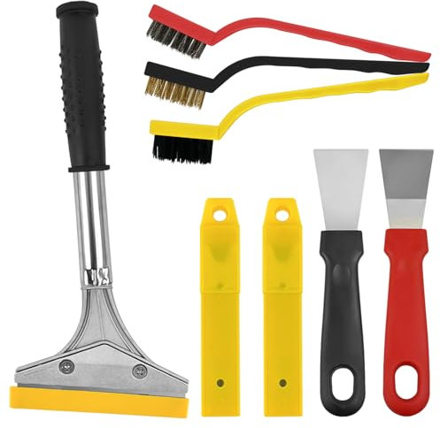 Kit de eliminación de papel pintado, kit de espátula con 2 cajas de cuchillas, rascador de papel pintado de 22 cm con 3 cepillos de alambre, rascador de acero inoxidable para quitar manchas, raspador