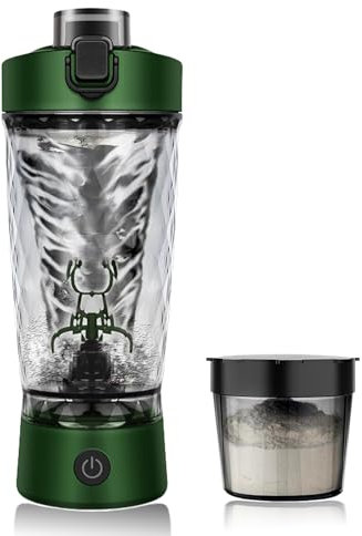 flintronic Bouteille shaker de protéines électrique rechargeable par USB C, 650 ml, étanche pour boissons protéinées, sans BPA, fabriquée en Tritan et base amovible (vert)