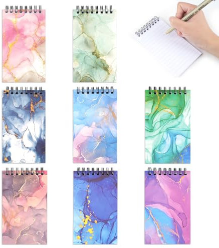 Spirale Notizblöcke,8 Stück Mini Notizblöckes A7,Notizblöckes Klein,Notizblöcke Liniert mit Spiralbindung für Memos Büro Schule Zuhause (marble)