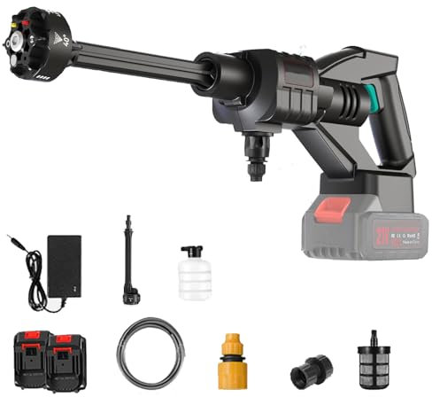 Limpiadora de Alta Presión Sin Cable, limpiadora de Alta presióN Móvil de 21 V, Limpiadora de Alta Presión con Boquilla Multifunción 6 en 1 para Lavado De Coches,Ventanas,CéSped,Piscina