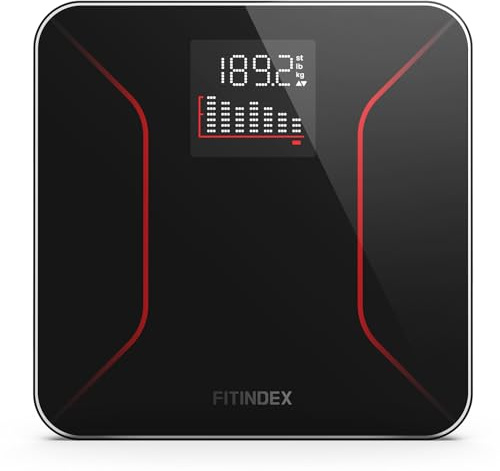 FITINDEX Bathroom Scale for Body Weight, Highly Accurate Digital Weighing Scale with Large LCD Display, Transparent and Slim Tempered Glass, 400 lbs,7-Day Weight Trend