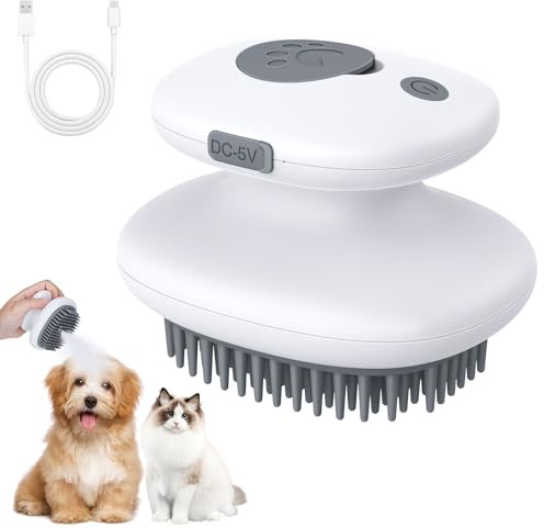 Euqvunn Brosse Vapeur Chat 3 en 1 [Massage, Pulvérisation & Élimination des Poils] - Vaporisateur Silicone Rechargeable pour Chats, Chiens, Lapin (Gris)