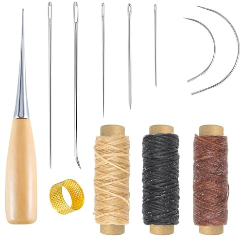 elook 12PCS Leather Repair Kit, Leather Sewing Kit with Waxed Thread, Needle and Thread Kit for Sofas Shoes Handbags Leather Apparel