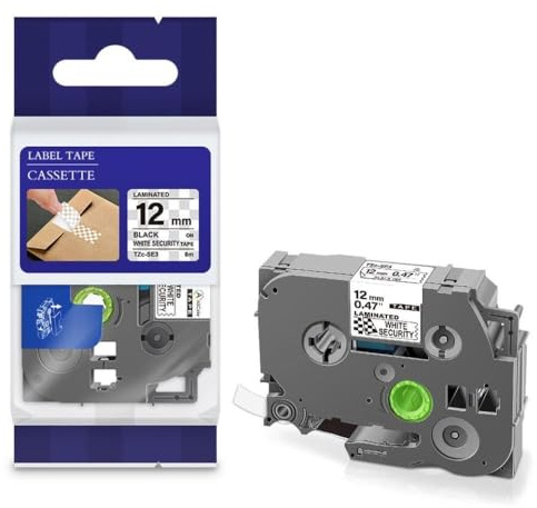 Etichetta di sicurezza nastro nero su bianco 12mm 18mm 24mm compatibile con stampanti per etichette SE3 SE4 SE5 per la sicurezza dei file(12mm)