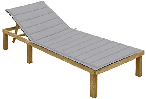 Mokuyary Lettino prendisole con cuscino grigio in legno di pino impregnato, sdraio da spiaggia con schienale regolabile, per giardino, balcone, terrazza, campeggio, spiaggia, piscina