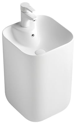 Piedistallo salvaspazio Lavandino con piedistallo colorato, lavabo in ceramica troppopieno, combinazione di da bagno monoblocco pavimento(Bianco)
