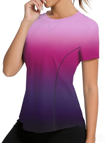 iWoo Women's Gym Tops Workout Running Yoga Sports Shirts Short Sleeve Quick Dry Athletic UPF50+ Sun Protection T-Shirt