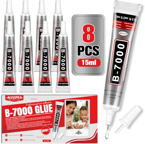 B7000 Craft Glue 15ml 8-Pack | Premium Clear Adhesive for Rhinestone Crafting, Nail Art, Jewelry Making & DIY Decoration