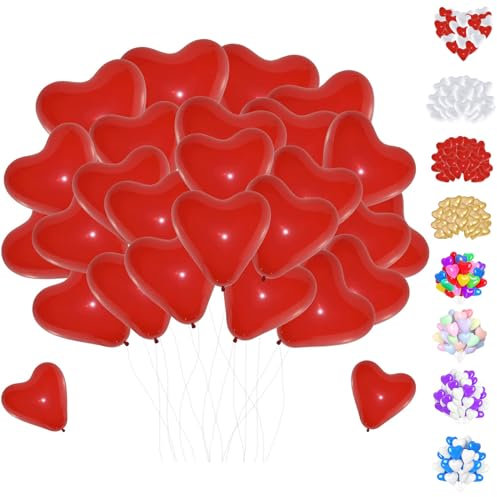 YOUYIKE 50 Pcs Herz Luftballons Rot, 12 Zoll Herzluftballons Latex Ballon Herz Helium Ballons Hochzeit für Hochzeits Brautdusche Valentinstag Geburtstags Verlobung Party Deko