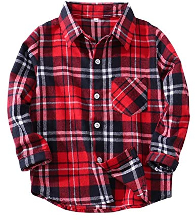 PythJooh Toddler Boy's Girl's Plaid Shirt, Classic Flannel Button Down Long Sleeve Casual Plaid Shirt 1-10 Years