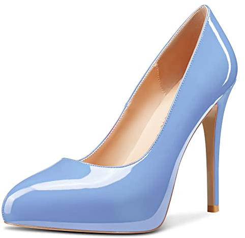 Castamere Femmes Aiguille Haut High Talon Heel Escarpins Plate-Forme Fermé Bout Slip-on Mariage Bureau Sexy Dress 12 CM Heels Bleu Clair 40 EU
