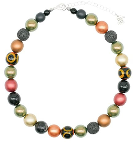 Feliss Handmade: Ketten aus Perlen, Halskette Damen. Statement Kette 45 cm lang. Choker Halsband, aesthetic Necklace Schmuck. Beads Perlenkette für Frauen in olivgrün mit Keramikperlen