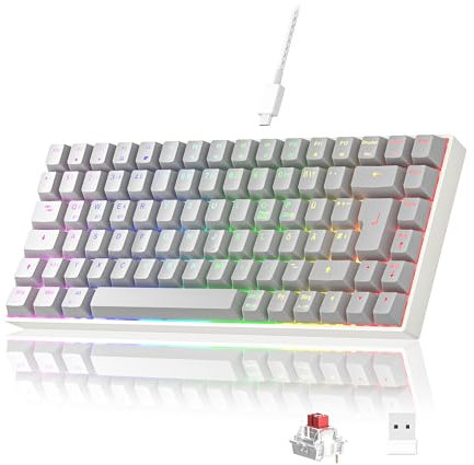 Newmen GM840 Gaming Tastatur Mechanische,2.4G Kabellose/Bluetooth/USB C Mit Kabel 75 Prozent TKL Tastatur,84 Tasten RGB Beleuchtung Hot Swap Mini Tastaturen für PC/Win/Mac,QWERTZ Layout,Rote Schalter