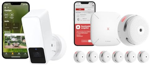 Eve Outdoor Cam White Edition – Smarte Überwachungskamera & X-Sense XS01-M ProConnected Rauchmelder mit SBS50 Basisstation