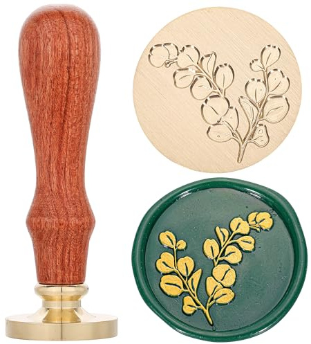 Yoption Eucalyptus Leaf Wax Seal Stamp, Vintage Brass Head Wooden Hilt Sealing Wax Stamp for Wedding Christmas Party Invitations Envelopes Gift Wrapping