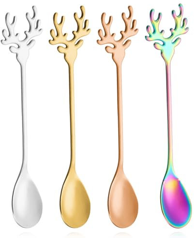 MWUMRCM Cucchiaino Da Tè, Cucchiaini Da Caffè 4 Pezzi, Cucchiaio Da Tè In Acciaio Inox Con Placcatura, Da Appendere, Per Mescolare Bevande, Mescolare Frappè, Marmellata, Set Da 4 (Multicolor)