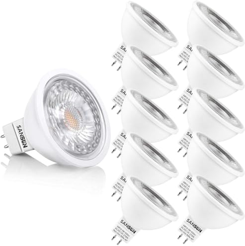 SANSUN 5W MR16 LED Landscape Light Bulbs, Low Voltage 12V 50W Halogen Replacement for Outdoor Landscape Spotlight and Indoor Track Light, GU5.3 Bi-Pin Base, Warm White 2700K, Non-Dimmable (Pack of 10)