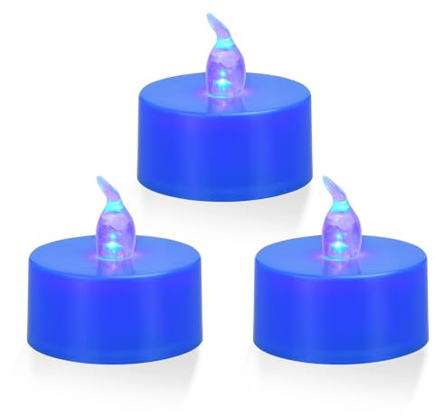 ERTYUI Paquete de 12 velas LED de té, luz azul, base azul