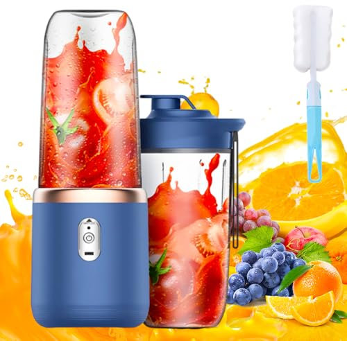 WDKXCN Batidora portátil de 400 ml, batidora portátil de 6 cuchillas, batidora portátil para batidos con tazas, cepillo, mini batidora para llevar para batidos