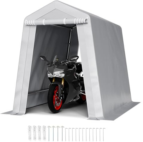 VEVOR Abri de Jardin, 183 x 245 cm, Tente de Rangement avec Double Porte à Fermeture Éclair Enroulable, Abri de Stockage Portable Robuste, Garage Extérieur pour Motos, Vélos, Outils de Jardin, Gris