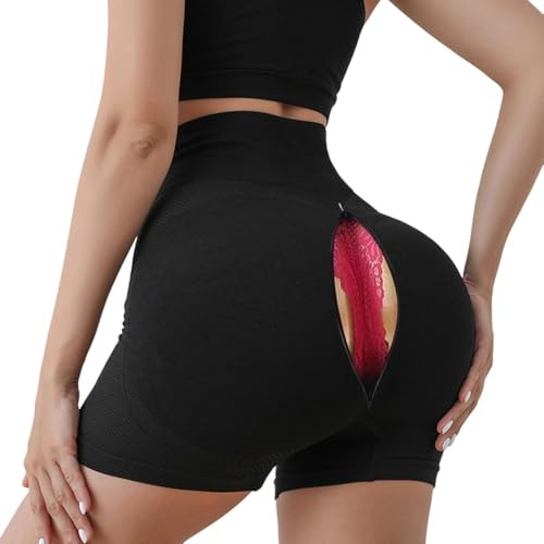 Liaeglam Scrunch Butt Short de yoga ouvert à l'entrejambe taille haute Contrôle du ventre Short de cyclisme Gym