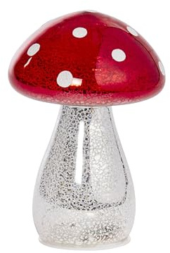 Smart Garden InLit GloShroom – LED Red and White Mushroom Light with Crackle Glass Base – 17cm Indoor Fairy Garden Ornament – Battery-Powered Home Decoration with Timer