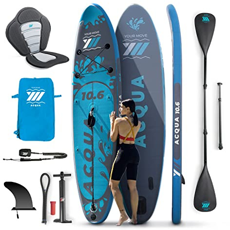 YM SUP Gonfiabile Premium 10’6 (cm 320x82x15) Con Sedile KAYAK + Pagaia Mono-Doppia Pala, 304 Litri, Max 145 Kg, Anelli, Zaino, Leash e Accessori Inclusi, Marchio ITALIA, Stand Up Paddle ANTRACITE
