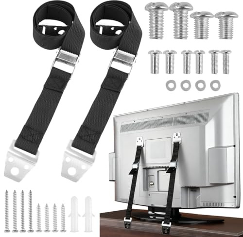2 Stück TV Kippsicherung, Verstellbar Kippsicherung Fernseher mit Schrauben, für Kleinkinder und Haustiere, Einfach zu Installieren, Kippsicherung Möbel für Fernseher, Regal und Schrank