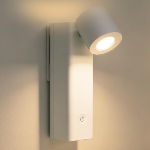 Gemmac Aplique Lampara Enchufe Pared, Blanco Cálido/Blanco Luz de Lampara Lectura Pared Regulable Luz para Lectura Nocturna Control Táctil Luces LED Habitacion para Pegar en Cama Leer, Quarto, Pasillo