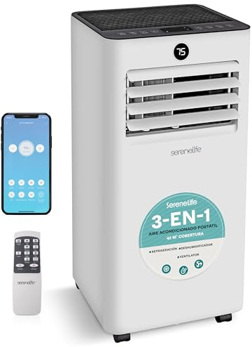 SereneLife Condizionatore Portatile 9000 BTU, Climatizzatore Portatile WiFi con Telecomando, Kit Finestra, Deumidificatore e Ventilatore, Pinguino Condizionatore Compatto per Casa, Ufficio e Scuola