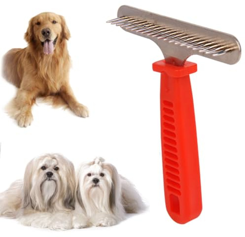 Peine Desenredante para Perros y Gatos, Elimina Enredos y Pelo Suelto | Pp Agarre Ergonómico, para Perros y Gatos, Color Rojo, Uso en Razas Muda Estilo Aleatorio