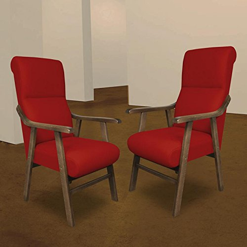 SERMAHOME Sillon butaca Boston, Estructura de Madera de Haya Color Nogal. Tapizado en Polipiel Color Rojo. Sillon para Comedor | Silla geriatrica | Sillon Relax