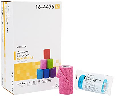 McKesson Cohesive Bandage, Non-Sterile, Self-Adherent Closure, Multi-Color, 4 in x 5 yds, 1 Count, 18 Packs, 18 Total