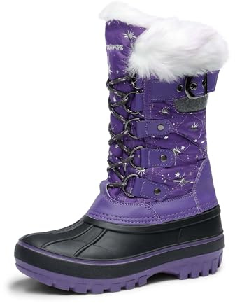 DREAM PAIRS Boys Girls Snow Boots Water-Resistant Outdoor Warm Cozy Anti-Slip Mid Calf Faux Fur Lining Insulated Winter Shoes for Little/Big Kids,Size 13 Little Kid,Purple,KRIVER-1