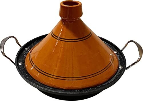 Marocstore.nl Tajine Induktion | Griffe | Geeignet für 4-8 Personen - Rund, Brown, Aluminium und Keramik, Ø 30cm