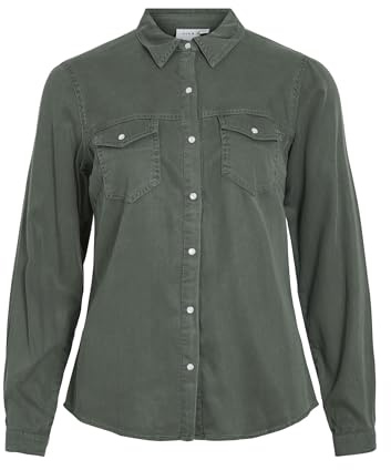 Vila Chemise en Jean VIBISTA pour Femme/SU-Noos - Vert Canard - Taille L, Duck Green, L