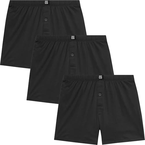 Giovici Mens Boxers Loose Fit - Super Soft Cotton Mens Boxers Shorts with Button Fly - Mens Underwear - Tag-free Loose Boxers For Men Multipack (3/6 Pack) Black