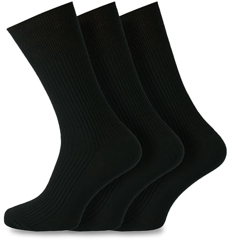 Socksmad Men's Non Elastic 100% Cotton Soft Top Diabetic Friendly Socks - Smooth Toe Seam - 3 Pairs, UK 6-11 - Non Elasticated Socks for Men - Soft Top with Gentle Grip - Gifts for Men - Black