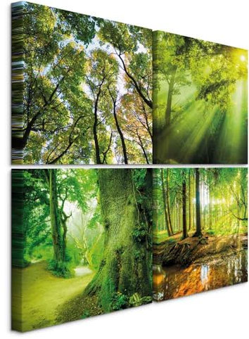 murando - Set di 4 Quadri Fonoassorbenti Decorativi Componibili Alberi con Sole 40x40 cm Ciascuno delle Dimensioni di 20x20cm - Collage 4 Pezzi - Quadro Moderno Insonorizzati Acustiche - c-B-0524-b-i