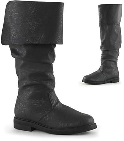 Herren-Westernstiefel, mittelalterliche Piratenstiefel, Gothic-Stiefel für Männer und Frauen, die die Wade ziehen, Flache Jazz-Stiefel, Ritterstiefel,Schwarz,46 EU