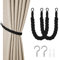 HOTUT Natural Cotton Rope Curtain Tiebacks, 2 Pack Hand Knitting Curtains Tied Rope, Elegant Boho Style Decorative Drape Tie Soft Rope Curtain Holdbacks with Metal Hook for Home & Office, Black