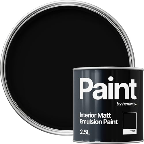 Hemway Jet Black Paint 2.5 L, Indoor Matt Finish, One Coat, Wall Paint, Acrylic & Water-Based Emulsion, Quick Dry & High Coverage for the Kitchen, Bathroom & Bedroom Walls & Ceiling