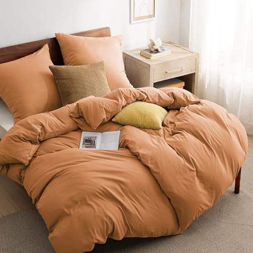 BEDSURE Bettwäsche 135x200 4teilig Orange - 2 Bettbezüge 135x200 cm 2 Kissenbezüge 80X80 cm, ÖKO-TEX Bettwäsche-Sets Gebrannte Orange Polyester Mikrofaser mit Reißverschluss