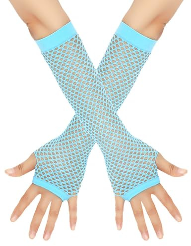 Générique Gants Longs en Résille Femmes Mitaines Sans Doigts Gants en Filets Années 80 Rétro Fête Disco Mascarade Carnaval Accessoires de Costume