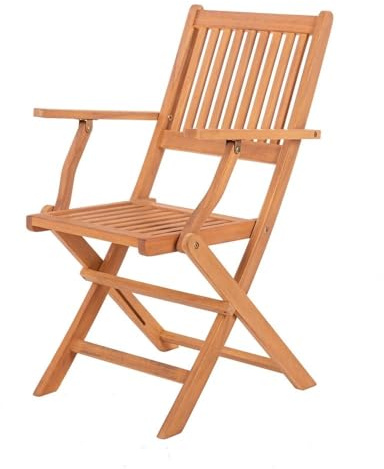 LOLAhome Silla de jardín Kate Resistente y Plegable, con reposabrazos, de Madera natual sostenible de Acacia con FSC. para Exterior, jardín, terraza, balcón o Piscina