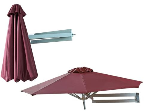 RDHMJSJAZ Patio Umbrella,Wall-mounted Shading Umbrellas, Outdoor Wall Parasol With Metal Pole, Tilting Sunshade Umbrella, Aluminium Frame Sun Umbrella(Red,2.5m)