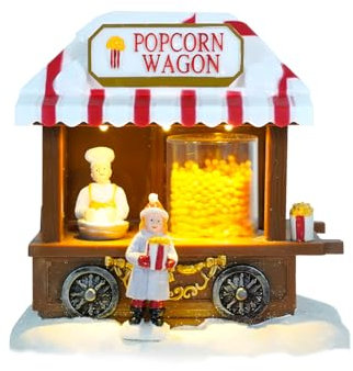 Avilia Negozio Natalizio di Pop Corn Animato e con Luci LED - Villaggio Natalizio - Ideale per Decorare la Casa Durante Le Feste Natalizie - Adatto a Tutti i Tipi di Arredamento 14x14,5x10cm