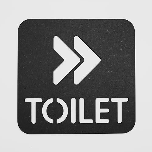 Modern Toilet Directional Sign, Black MDF, 14.5 cm Square, Right Arrow Design